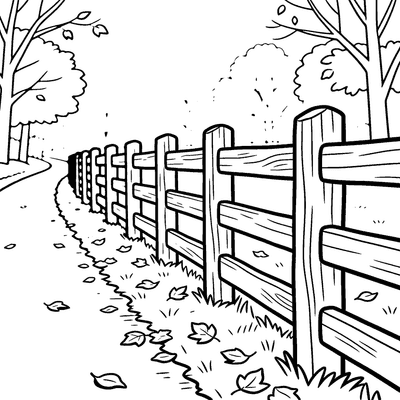 Color Wooden Fence Along a Country Road in Fall together