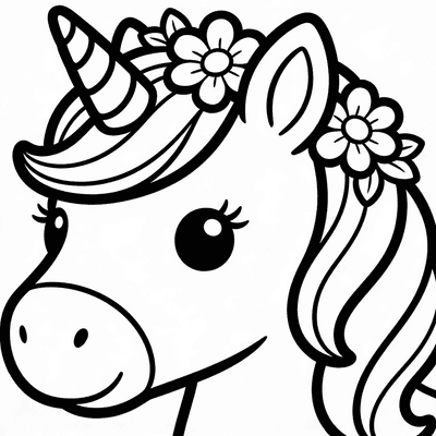 Color Unicorn Princess with Flowers in Her Mane together