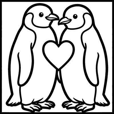 Color Two Penguins Sharing a Heart Between Them together